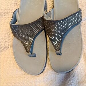 Vionic Capitola Gray Sandals with Rhinestone Accents